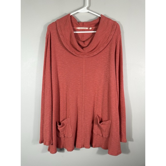 Soft Surroundings Tops - Soft Surroundings Top Womens Large Coral Waffle Knit Thermal Cowl Neck